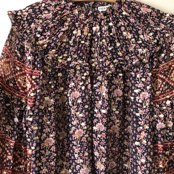 Ulla Johnson Blouse Silk Ruffle Blue Floral Elini - Picture 4 of 11
